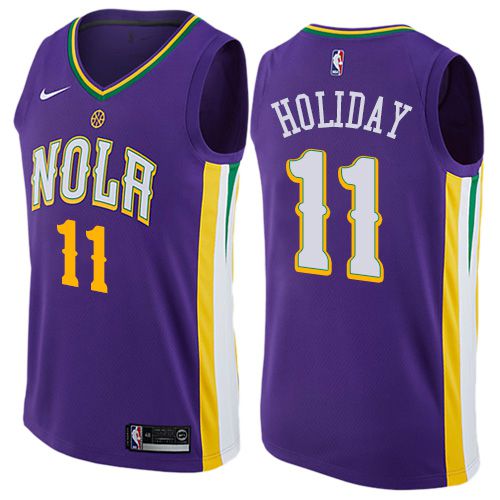 Men New Orleans Pelicans #11 Holiday Purple Game Nike NBA Jerseys